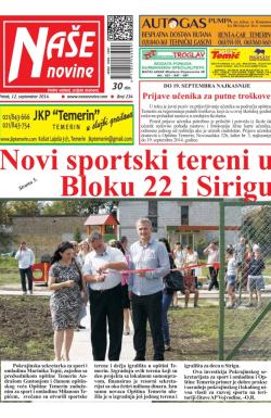 Naše novine, Temerin - broj 234, 12. sep 2014.