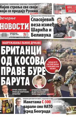 Večernje novosti - broj 4285, 18. apr 2022.