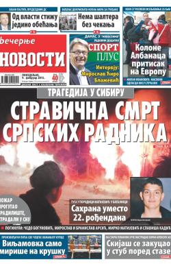 Večernje novosti - broj 1436, 9. feb 2015.