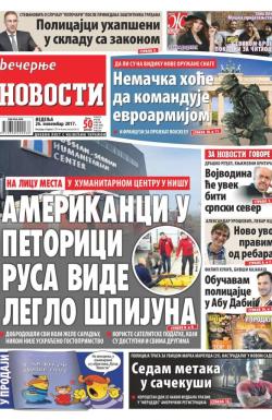 Večernje novosti - broj 2802, 26. nov 2017.
