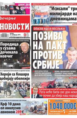 Večernje novosti - broj 3165, 22. feb 2019.