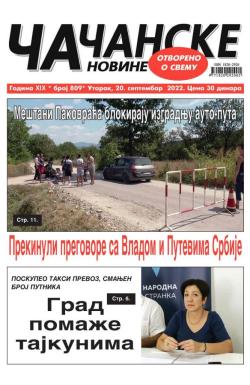 Čačanske novine - broj 809, 20. sep 2022.