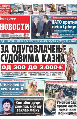 Večernje novosti - broj 1720, 21. nov 2015.