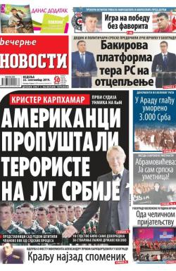 Večernje novosti - broj 3372, 22. sep 2019.