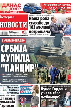 Večernje novosti - broj 3406, 26. okt 2019.