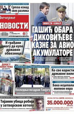 Večernje novosti - broj 1705, 6. nov 2015.