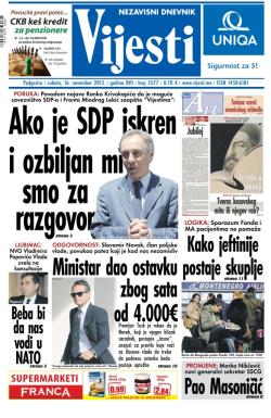 Vijesti - broj 5577, 16. nov 2013.