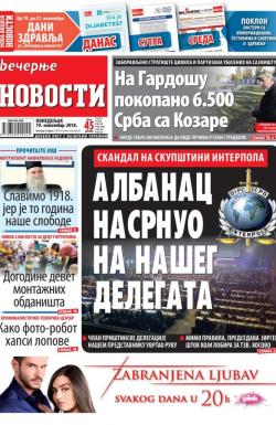 Večernje novosti - broj 3154, 19. nov 2018.