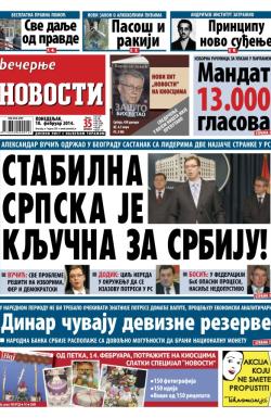 Večernje novosti - broj 1076, 10. feb 2014.