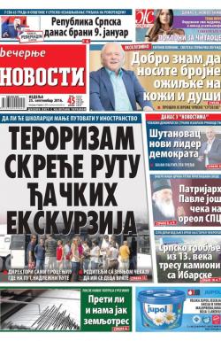 Večernje novosti - broj 2022, 25. sep 2016.