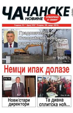 Čačanske novine - broj 592, 20. mar 2018.