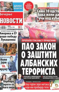 Večernje novosti - broj 3683, 14. avg 2020.