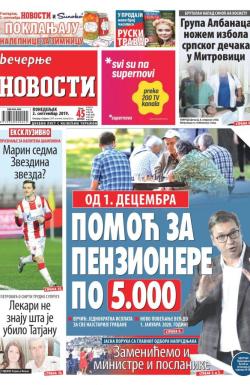 Večernje novosti - broj 3352, 2. sep 2019.
