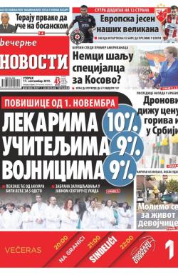 Večernje novosti - broj 3367, 17. sep 2019.
