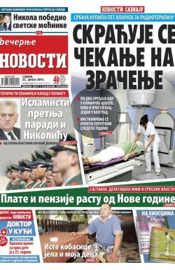 Večernje novosti - broj 1627, 22. avg 2015.