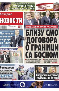 Večernje novosti - broj 2723, 8. sep 2017.