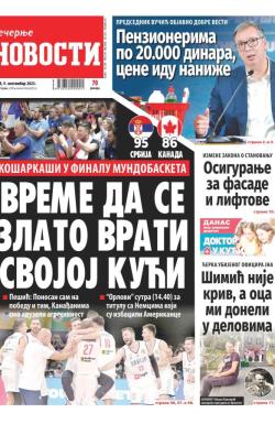 Večernje novosti - broj 4781, 9. sep 2023.
