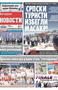 Večernje novosti - broj 1571, 27. jun 2015.