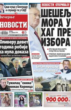 Večernje novosti - broj 1779, 22. jan 2016.