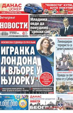 Večernje novosti - broj 3408, 28. okt 2019.