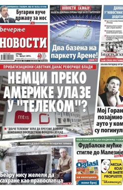 Večernje novosti - broj 1617, 12. avg 2015.