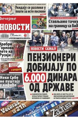 Večernje novosti - broj 2721, 6. sep 2017.