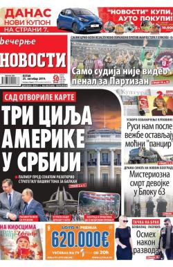 Večernje novosti - broj 3405, 25. okt 2019.