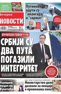 Večernje novosti - broj 4438, 22. sep 2022.
