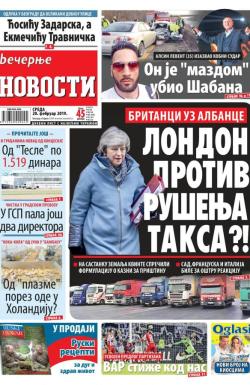 Večernje novosti - broj 3163, 20. feb 2019.