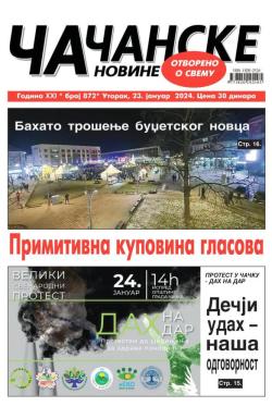 Čačanske novine - broj 872, 23. jan 2024.