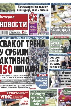 Večernje novosti - broj 2002, 4. sep 2016.