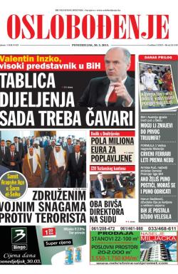 Oslobođenje - broj 24.545, 30. mar 2015.