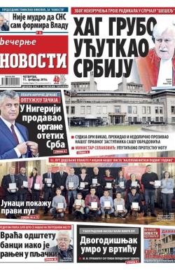 Večernje novosti - broj 1799, 11. feb 2016.