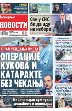 Večernje novosti - broj 3135, 22. jan 2019.