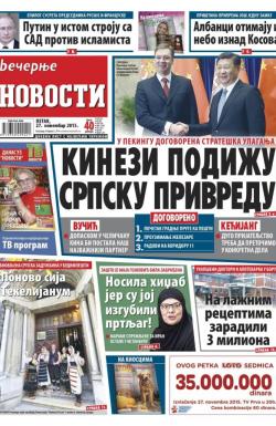 Večernje novosti - broj 1726, 27. nov 2015.