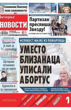Večernje novosti - broj 3373, 23. sep 2019.