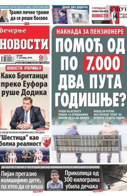 Večernje novosti - broj 3109, 5. okt 2018.
