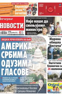 Večernje novosti - broj 3368, 18. sep 2019.