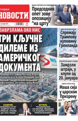 Večernje novosti - broj 5262, 15. jan 2025.
