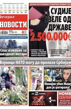Večernje novosti - broj 1474, 20. mar 2015.