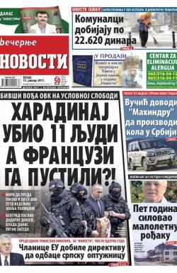Večernje novosti - broj 2129, 13. jan 2017.