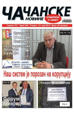 Čačanske novine - broj 646, 14. maj 2019.