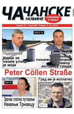 Čačanske novine - broj 602, 5. jun 2018.