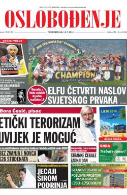 Oslobođenje - broj 24.286, 14. jul 2014.