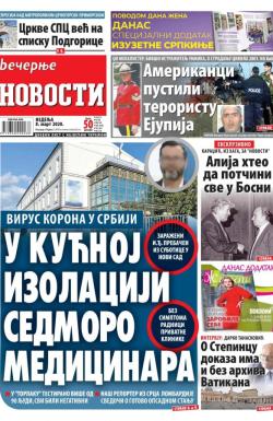 Večernje novosti - broj 3536, 8. mar 2020.