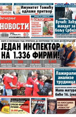 Večernje novosti - broj 1081, 15. feb 2014.